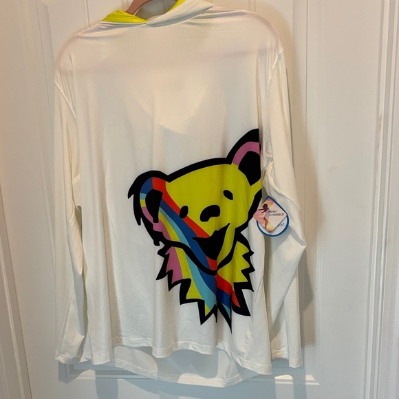 Grateful Dead Tops - Women's Grateful Dead White Long-Sleeve Top with Lime Green Cowl Hood
